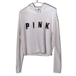 Victorias Secret PINK Womens XS Cropped Hoodie Sweatshirt Pullover Back Slit